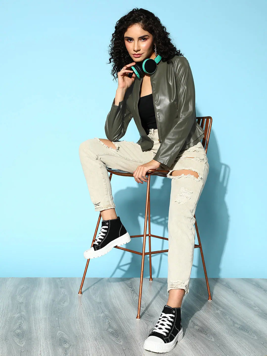 Olive Frill Hem Jacket - Women's Fashionable Outerwear
