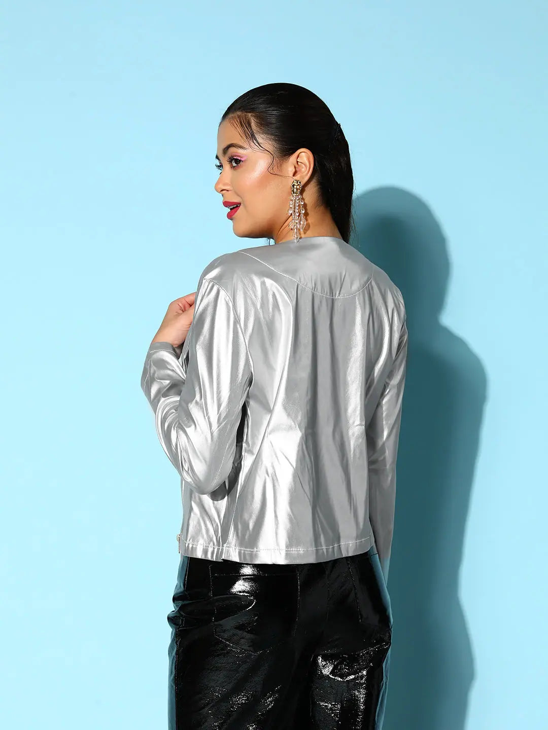 Silver Biker Jacket - Trendy Women's Fashion Outerwear