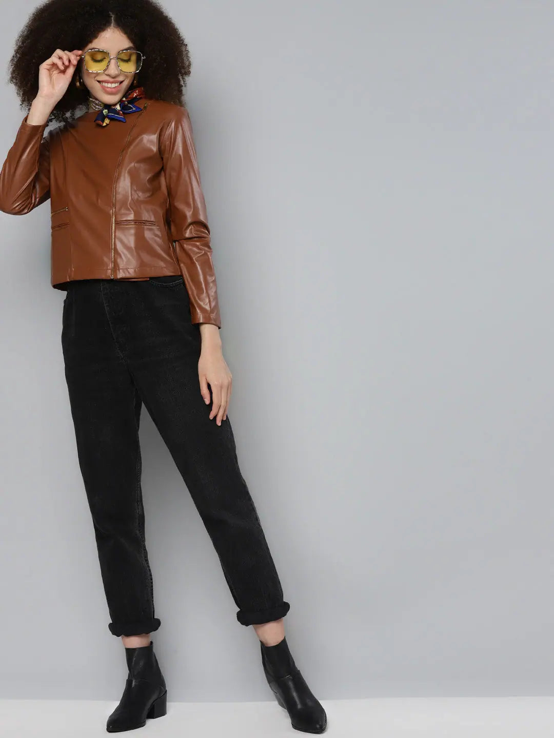 Brown PU Biker Jacket for Women | Women's Fashion Jackets