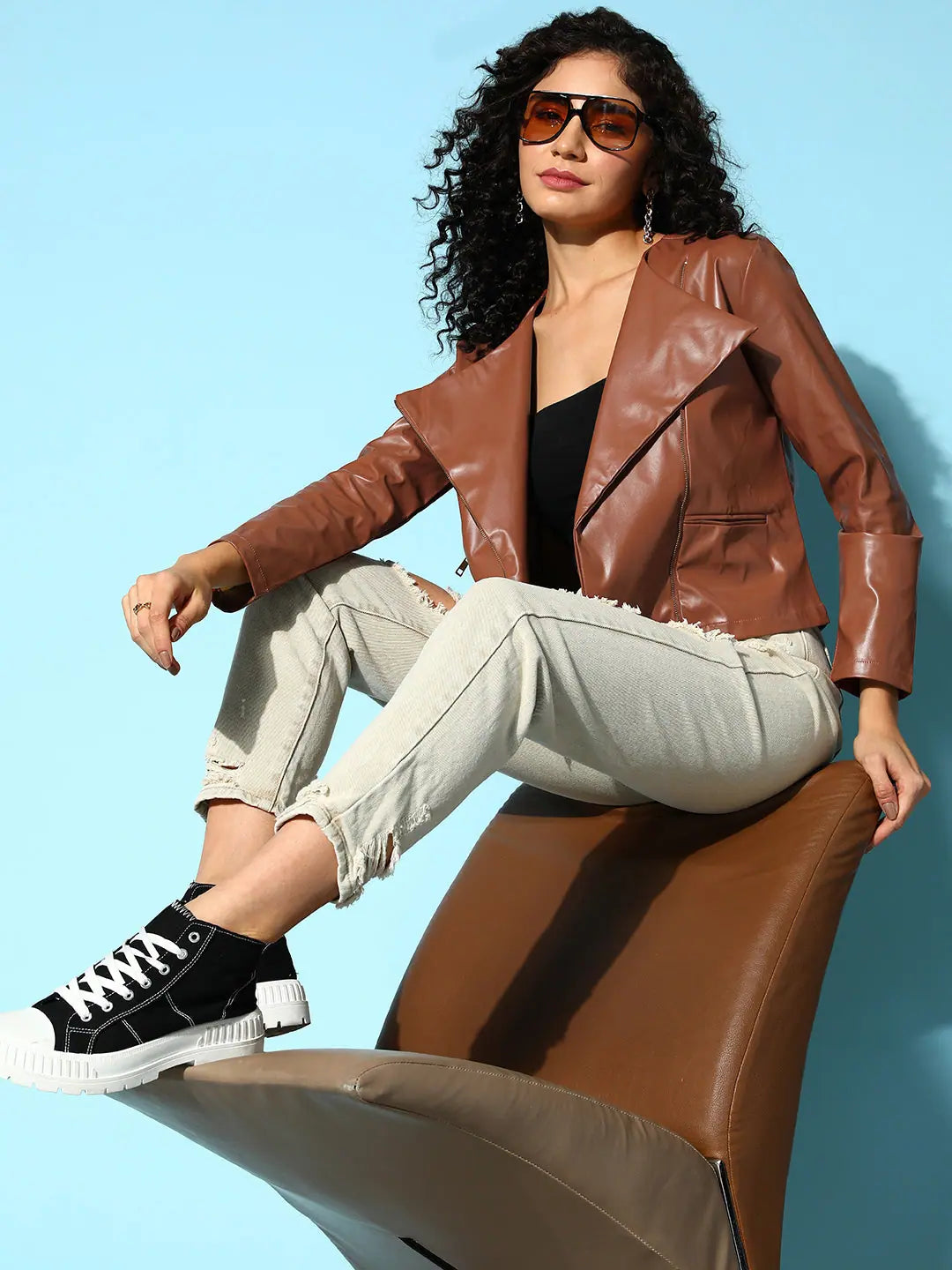 Brown PU Biker Jacket | Women's Fashion Jackets and Outerwear