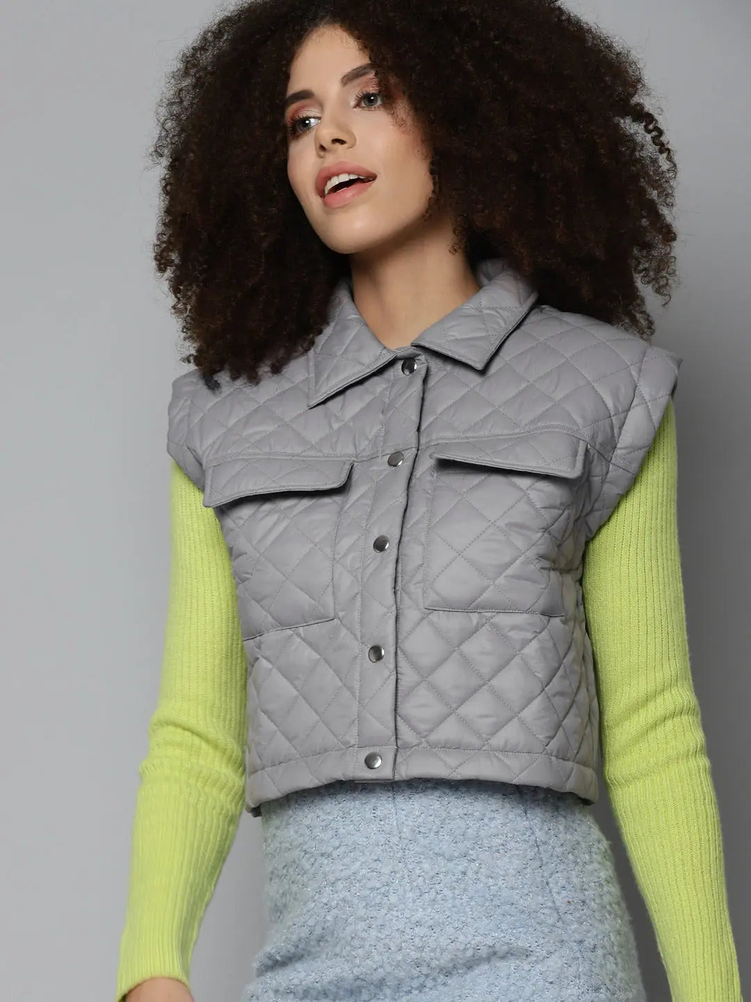 Grey Quilted Crop Jacket | Women's Fashion Jackets & Outerwear