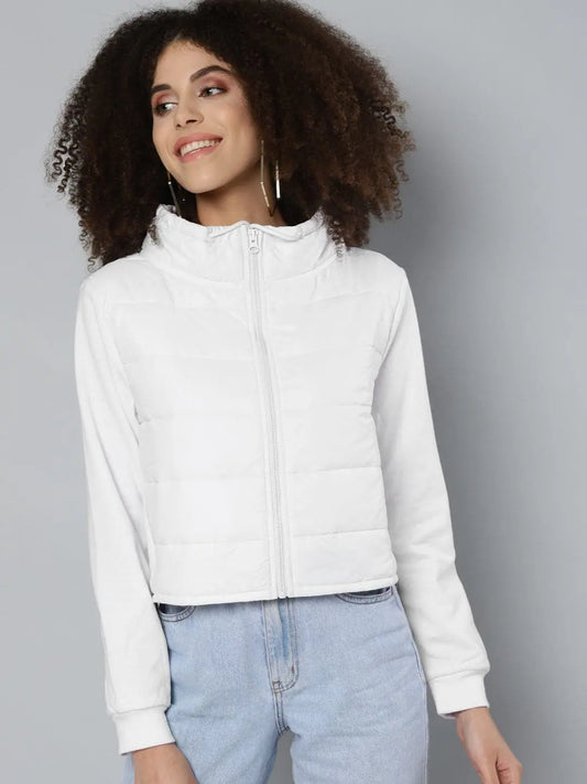 Women Solid White Full Sleeve Jacket 1080