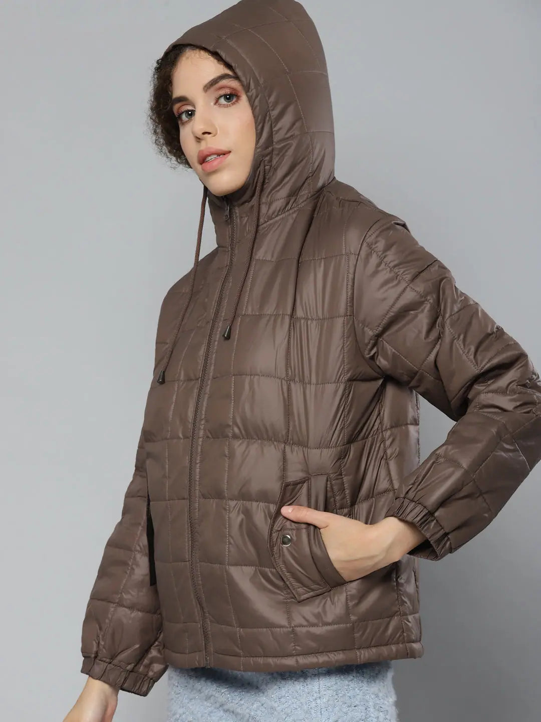 Brown Oversized Hooded Puffer Jacket | Women's Winter Coats