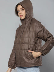 Women Solid Brown Full Sleeve Jacket