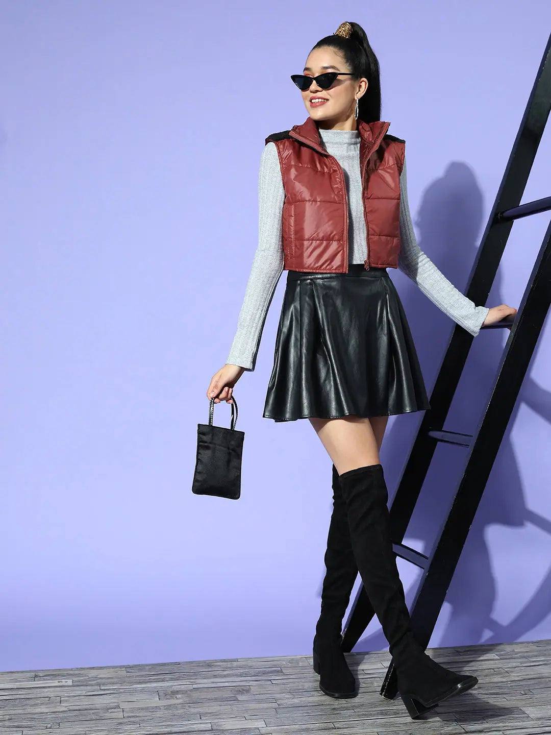 Maroon Fur Shoulder Jacket | Trendy Jackets for Women