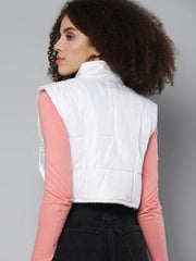 Women Solid White Sleeveless Jacket