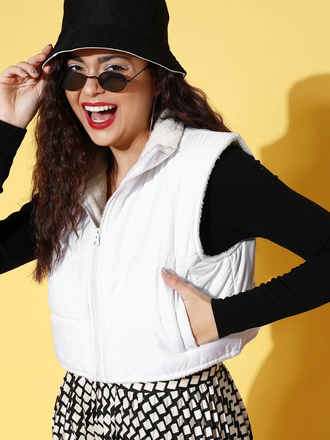 White Fur Lined Crop Jacket | Women's Outerwear Collection