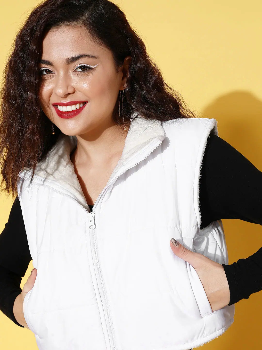 White Fur Lined Crop Jacket | Women's Outerwear Collection