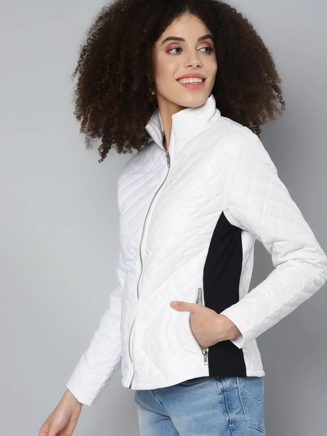 White Contrast Puffer Jacket | Women's Winter Coats & Jackets