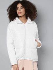 Women Solid White Collared Neck Full Sleeve Jacket