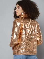 Women Solid Copper Full Sleeve Jacket