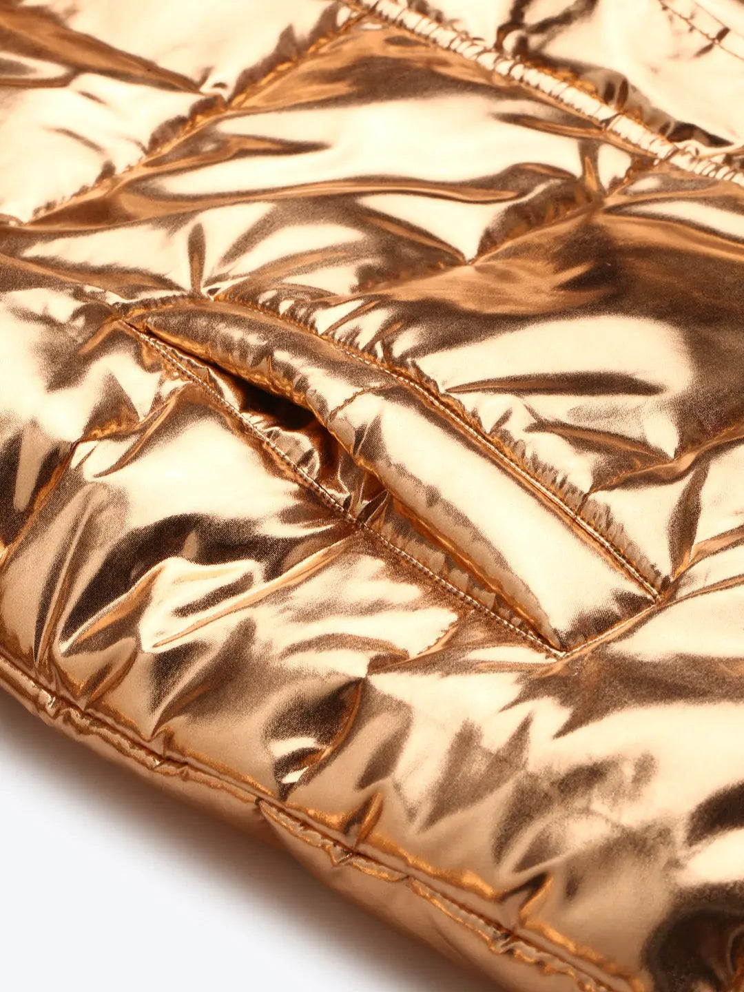 Copper Metallic Puffer Jacket - Trendy Women's Fashion Jackets