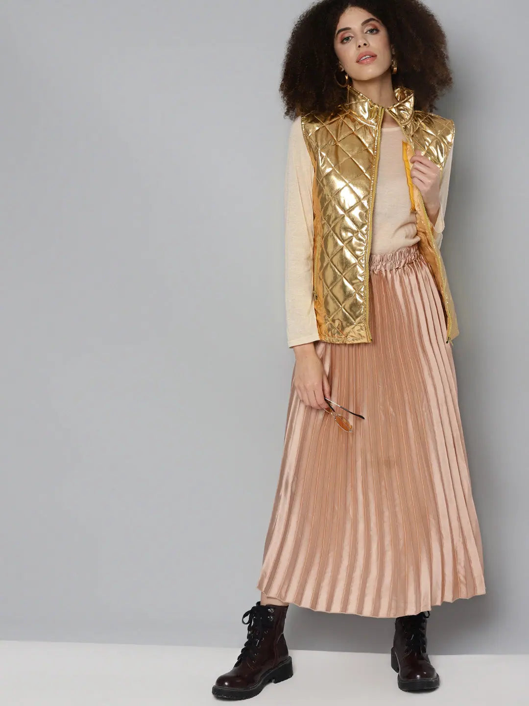 Gold Sleeveless Puffer Jacket | Women's Outerwear Collection