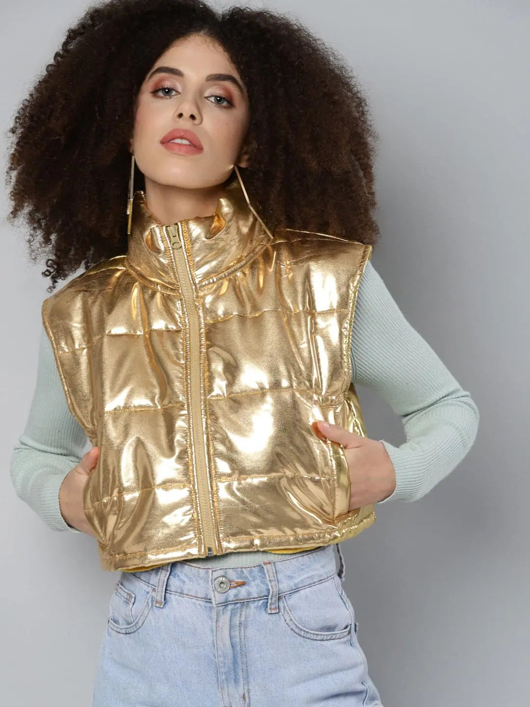 Women's Gold Sleeveless Jacket | Trendy Jackets For Women