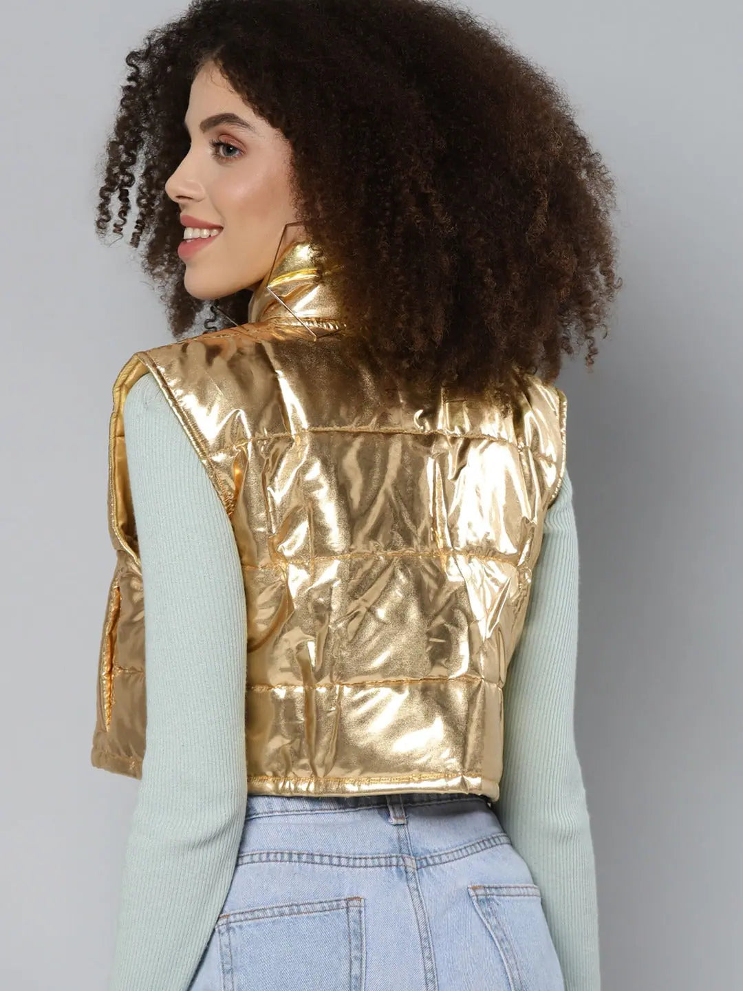 Women's Gold Sleeveless Jacket | Trendy Jackets For Women