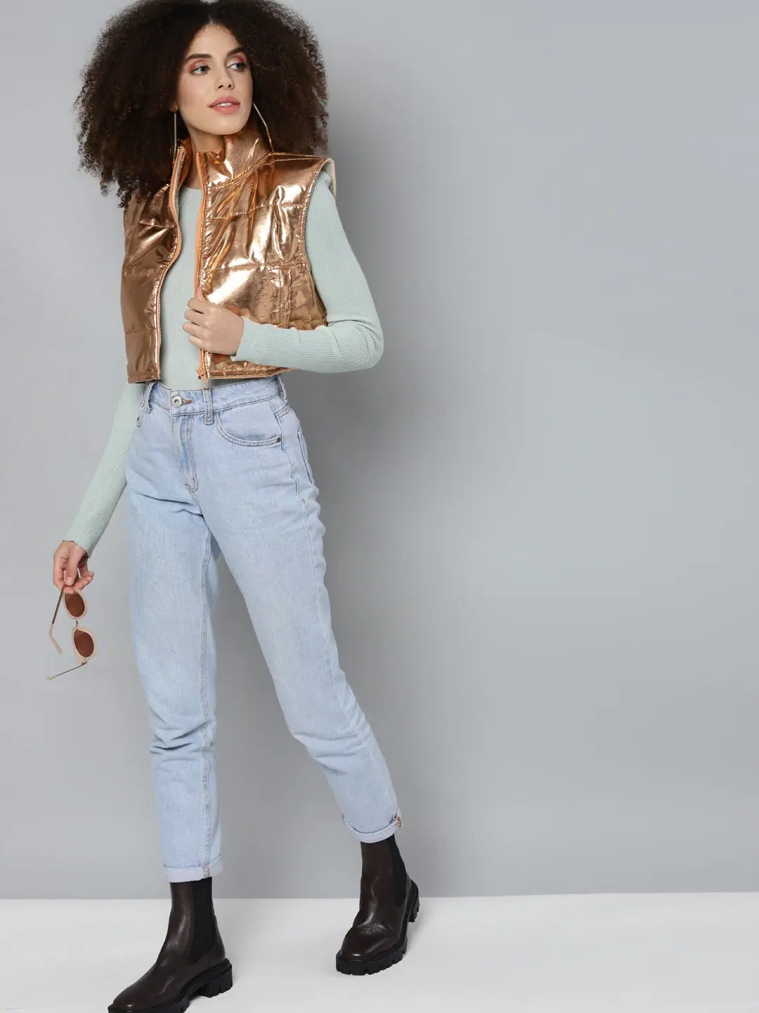 Women Solid Copper Sleeveless Jacket