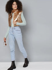 Women Solid Copper Sleeveless Jacket