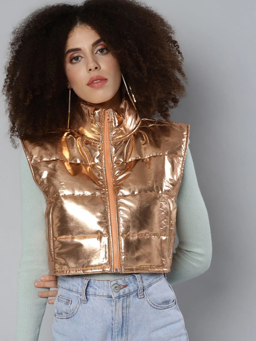 Copper Metallic Sleeveless Jacket | Women's Fashion Jackets