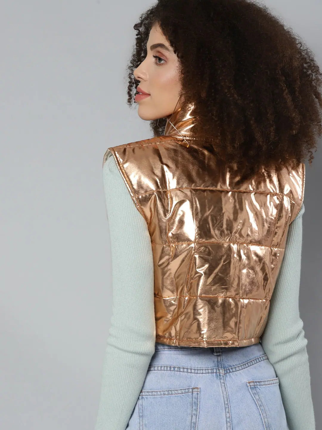 Copper Metallic Sleeveless Jacket | Women's Fashion Jackets