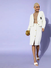 Women Solid White Full Sleeve Jacket