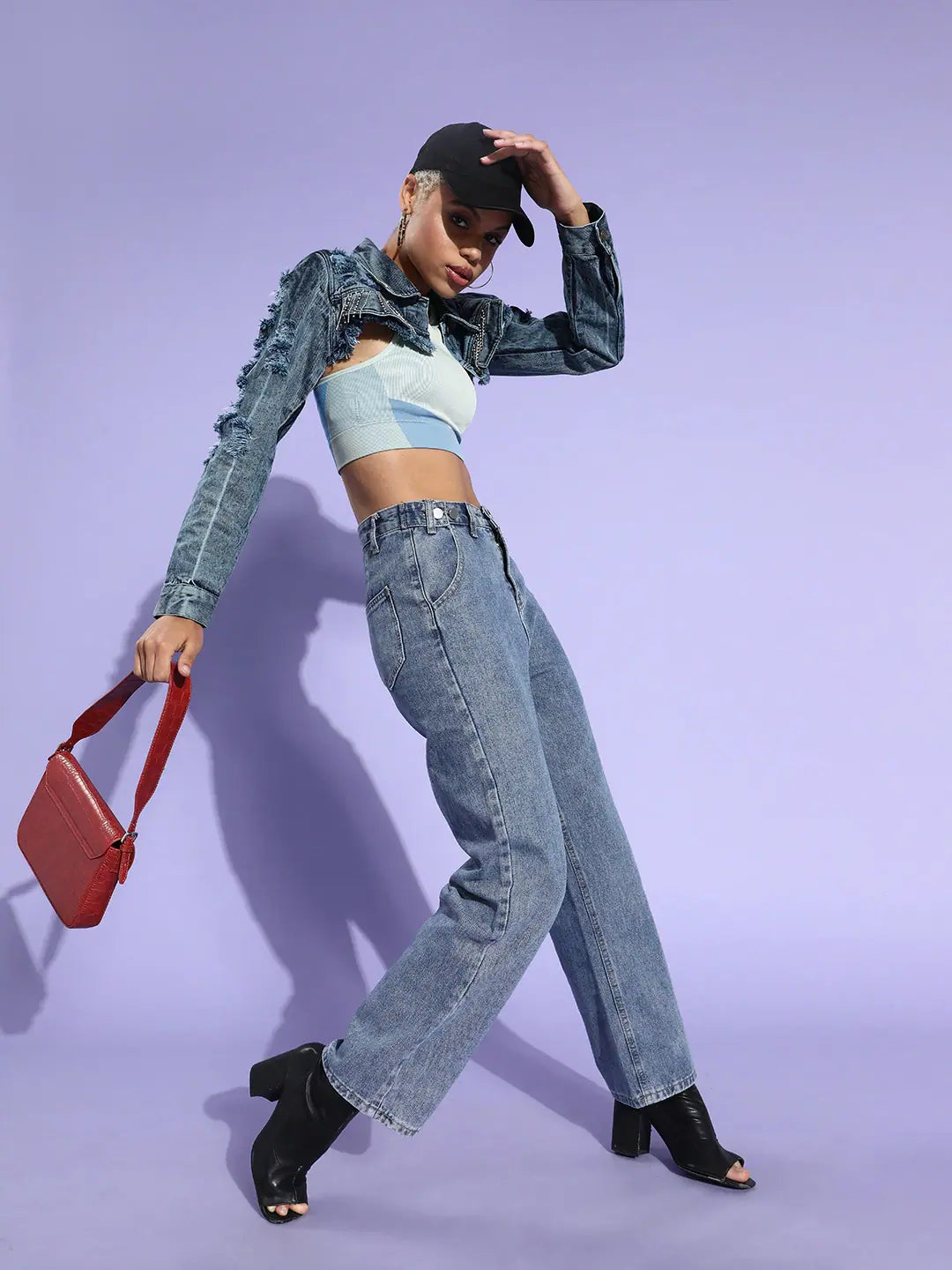 Women Solid Blue Collared Neck Full Sleeve Jacket