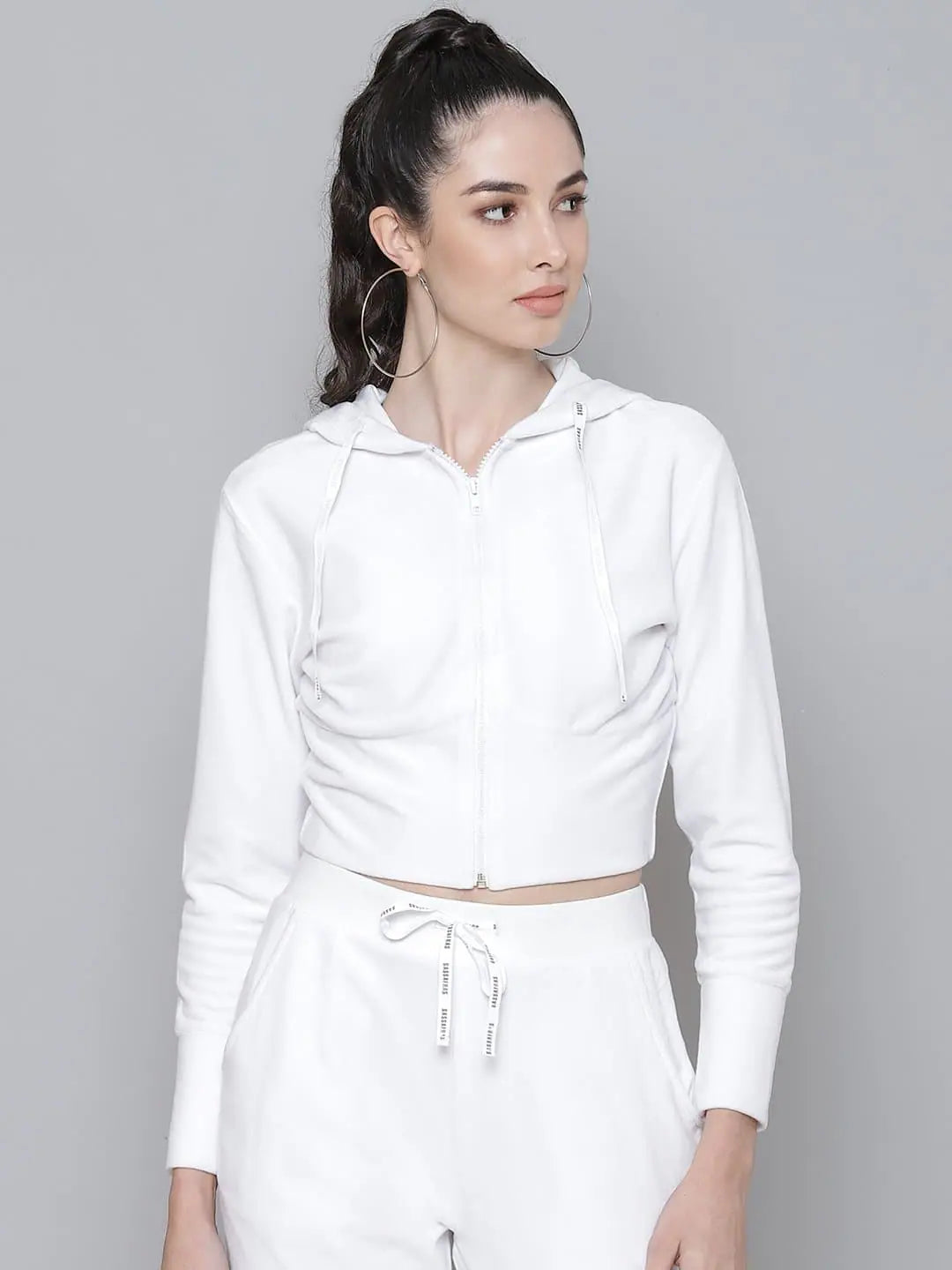 White Velour Studded Hoodie - Trendy Jackets for Women