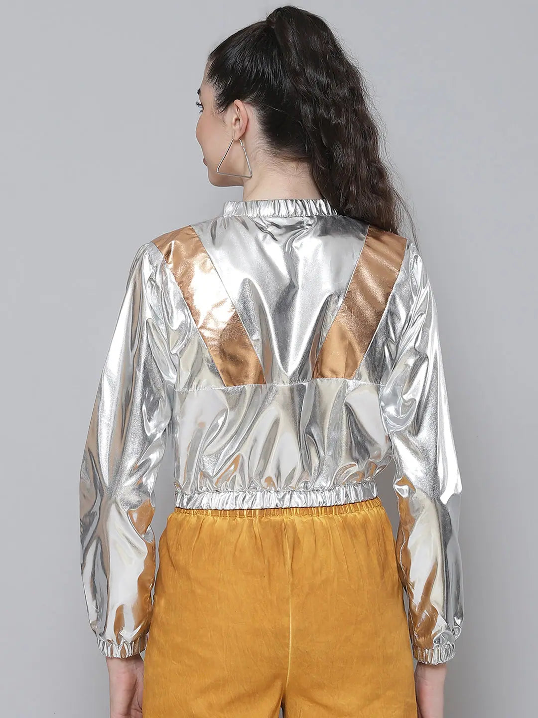 Silver Metallic Bomber Jacket - Trendy Women's Outerwear