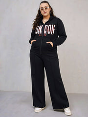 Women Black LONDON Printed Fleece Jacket With Sweatpants-SFJCKT6789_SFPANT51006