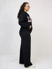 Women Black LONDON Printed Fleece Jacket With Sweatpants-SFJCKT6789_SFPANT51006