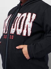 Women Black LONDON Printed Fleece Jacket With Sweatpants-SFJCKT6789_SFPANT51006