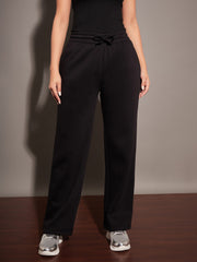 Women Black Fleece Zipper Jacket With Pant-SFJCKT6808_SFPANT50686