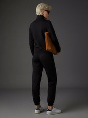 Women Black Fleece Zipper Jacket With Joggers-SFJCKT6808_SFPANT50730