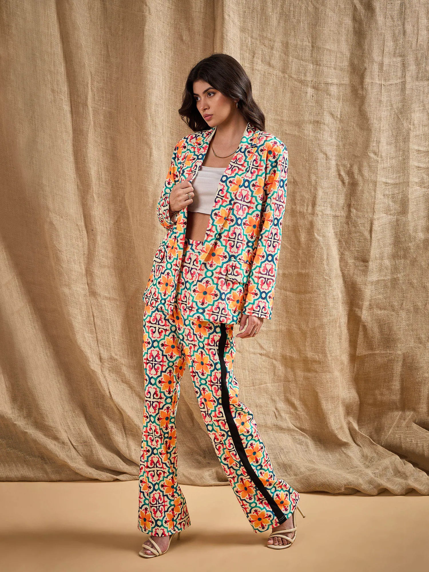 Yellow Printed Blazer | Shawl Collar | Women's Western Clothing