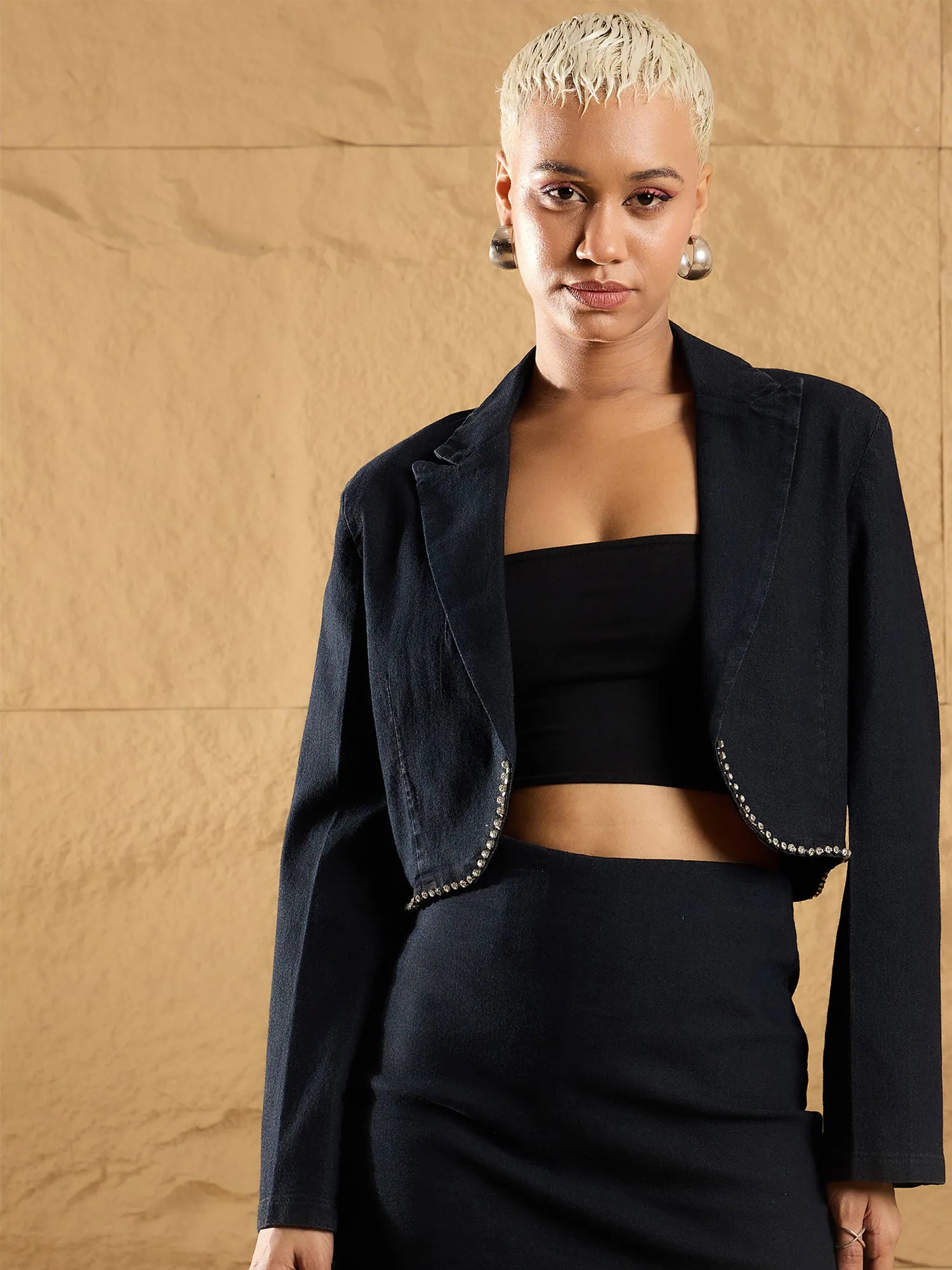 Black Denim Crop Blazer | Stylish Women's Western Wear