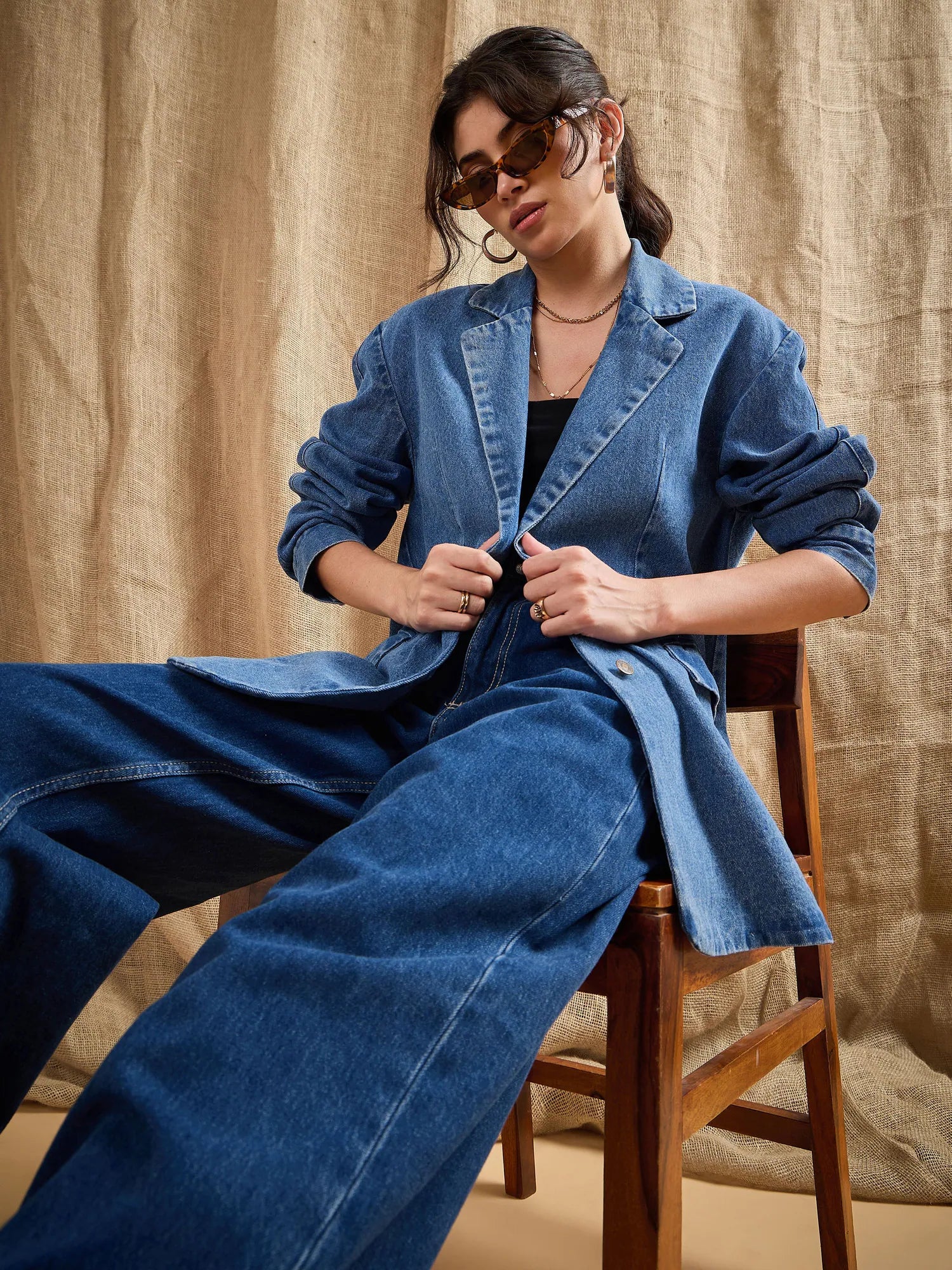 Blue Denim Oversized Blazer - Women's Western Clothing