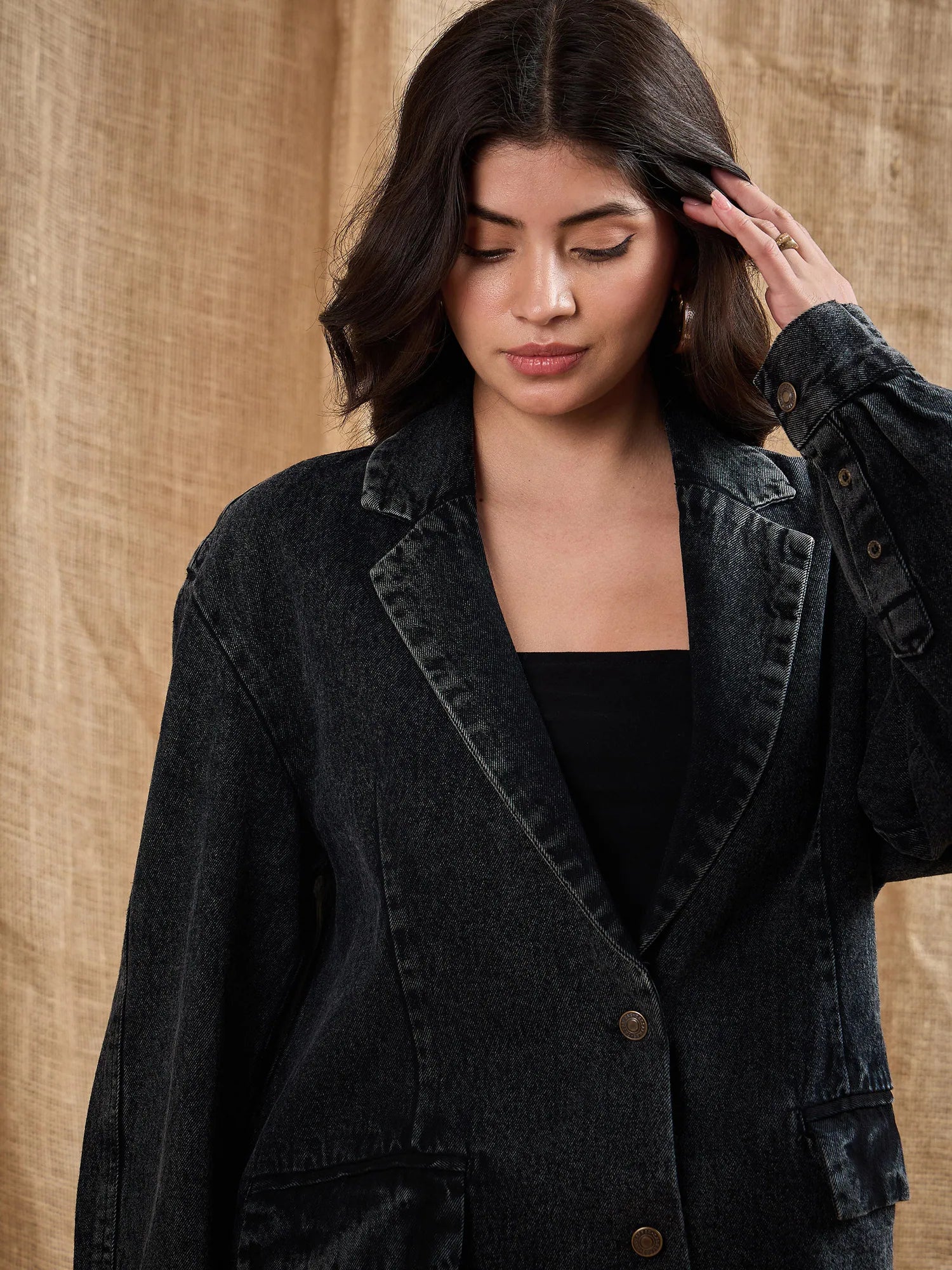 Black Denim Oversized Blazer - Women's Western Wear