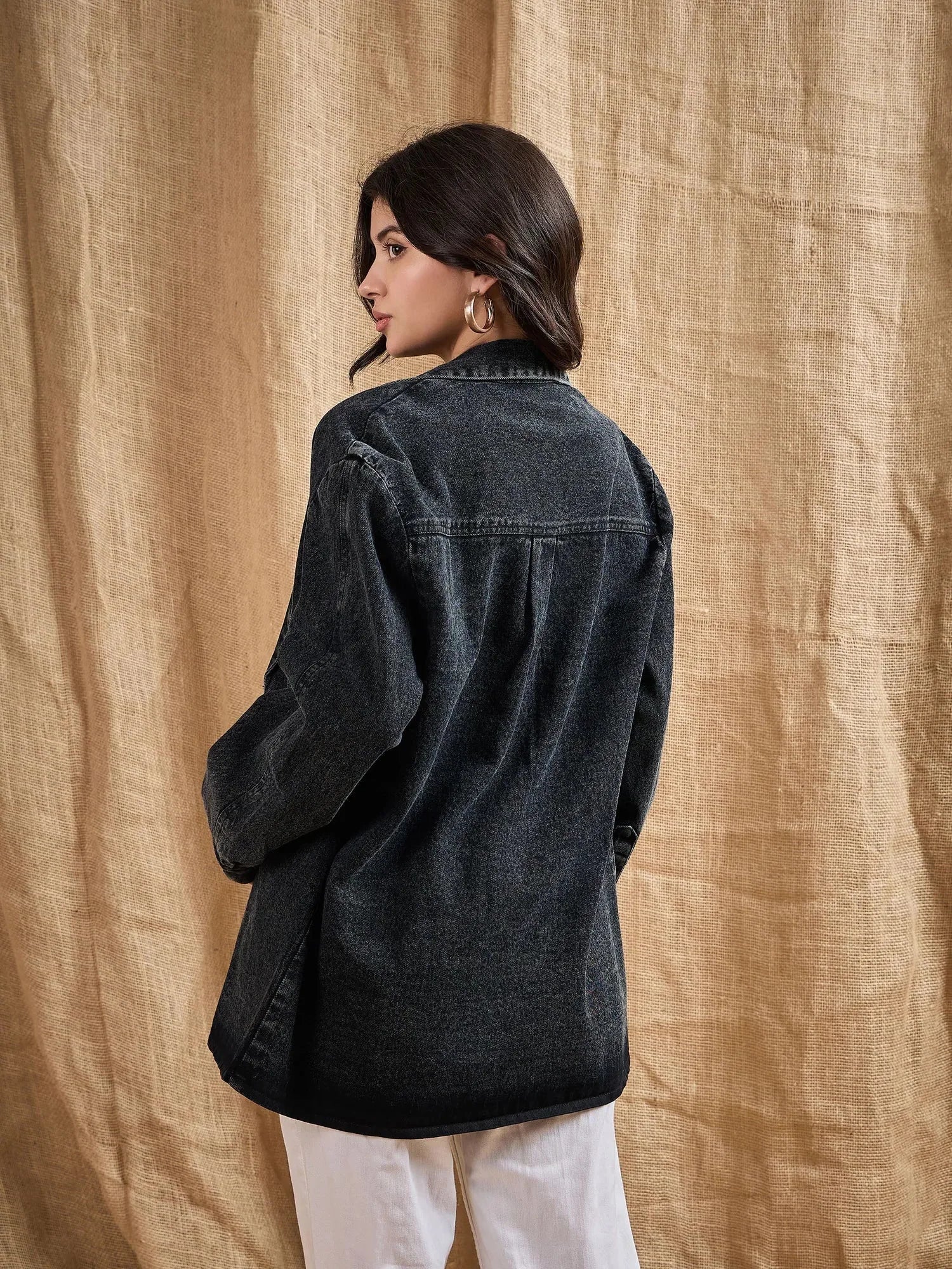 Black Denim Oversized Blazer - Women's Western Wear