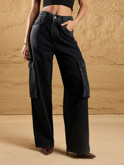 Women Black Denim Washed Gilet With Straight Fit Jeans-SFJCKT6924_SFJEAN0578