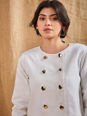 Women White Twiill Double Breasted Crop Blazer With Skort-SFJCKT6925_SFSKRT30460