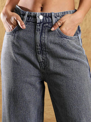 Women Blue Wash Denim Eyelet Jacket With Straight Fit Jeans-SFJCKT6928_SFJEAN0573