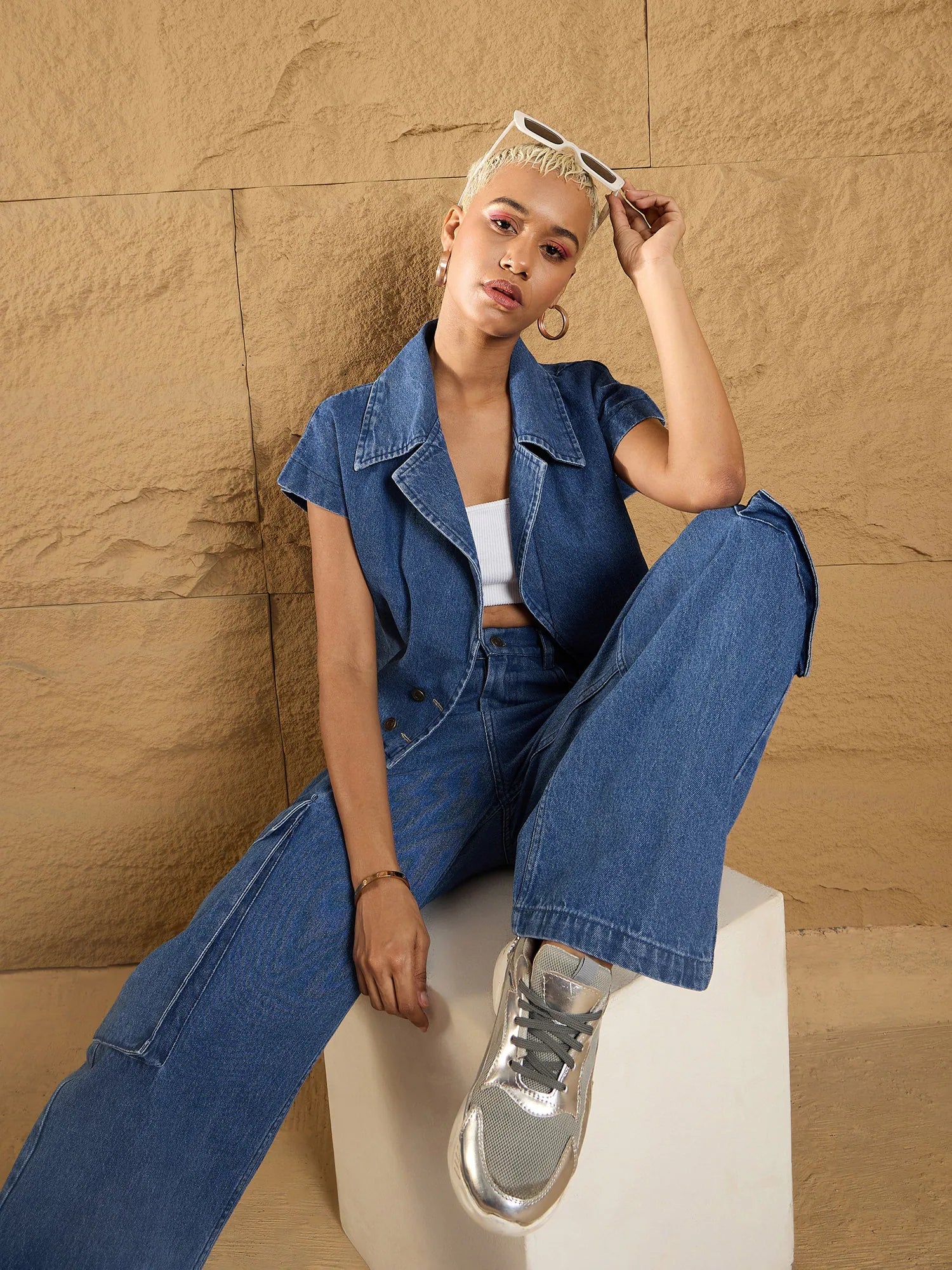 Blue Denim Crop Gilet - Trendy Women's Fashion Jackets