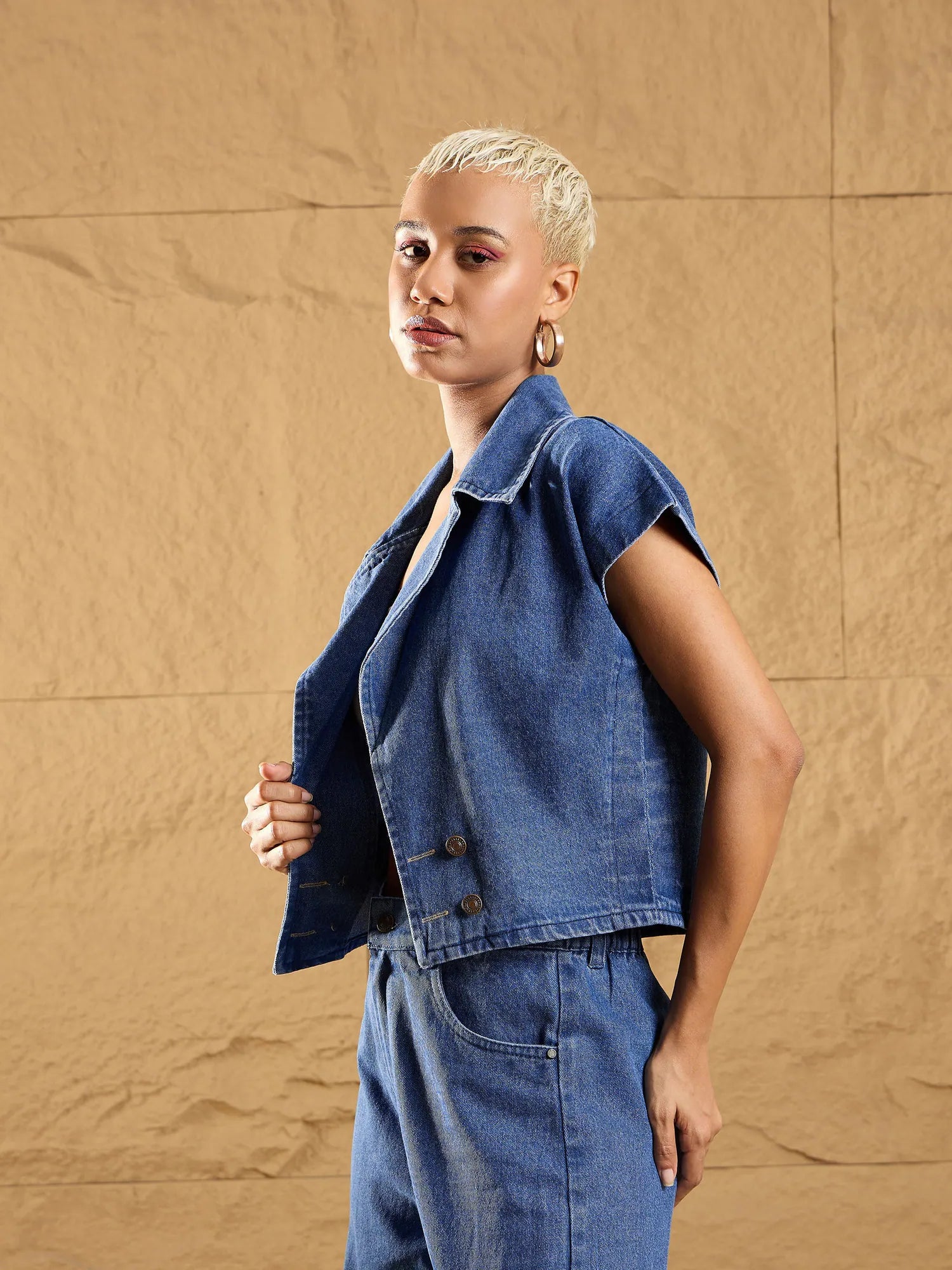 Blue Denim Crop Gilet - Trendy Women's Fashion Jackets