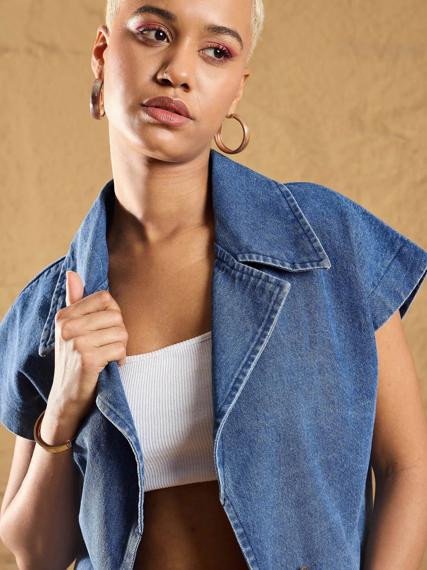Blue Denim Crop Gilet - Trendy Women's Fashion Jackets