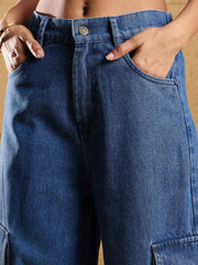 Women Blue Denim Washed Gilet With Straight Fit Jeans-SFJCKT6930_SFJEAN0577