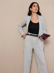 Women White Striped Front Button Blazer With Straight Pants-SFJCKT6944_SFPANT50905
