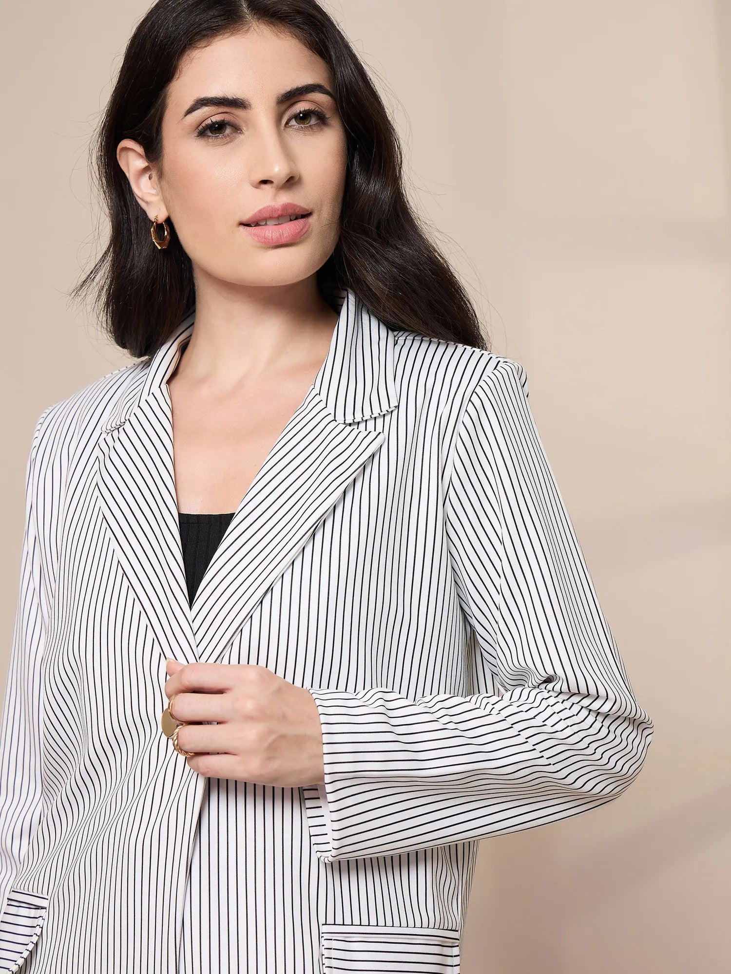 White Striped Two Piece Sets - Cord Set for Women with Blazer