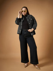 Women Black Wash Denim Jacket-SFJCKT6953