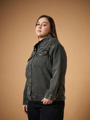 Women Black Wash Denim Jacket-SFJCKT6953
