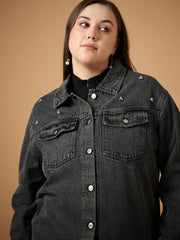Women Black Wash Denim Jacket-SFJCKT6953