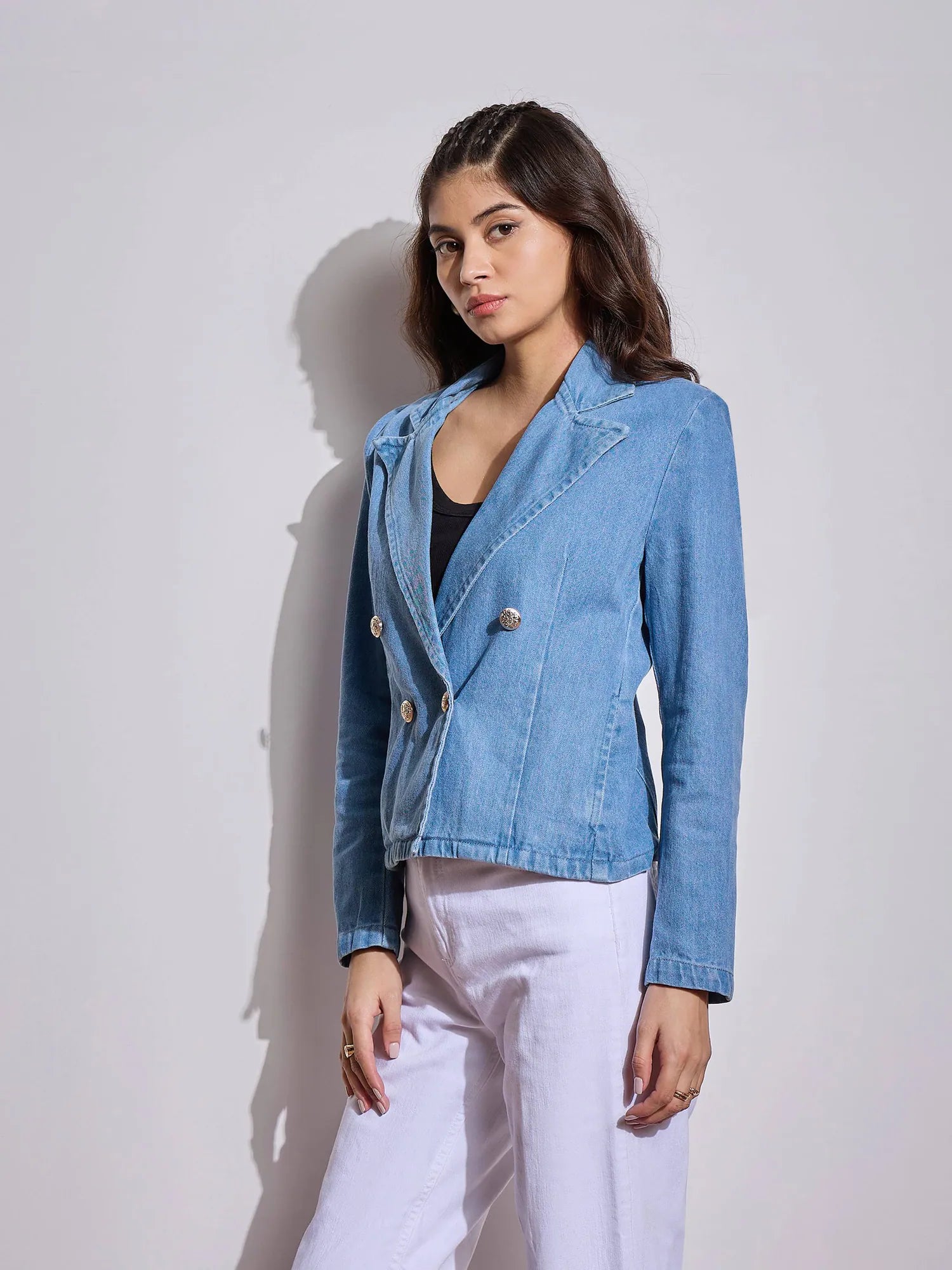 Denim Crop Blazer - Women's Western Clothing | Stylish Outfit